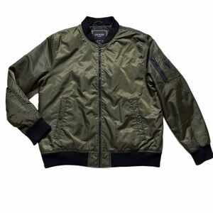 GUESS Men’s Olive Green Bomber Jacket Pocket Triangle Logo XL